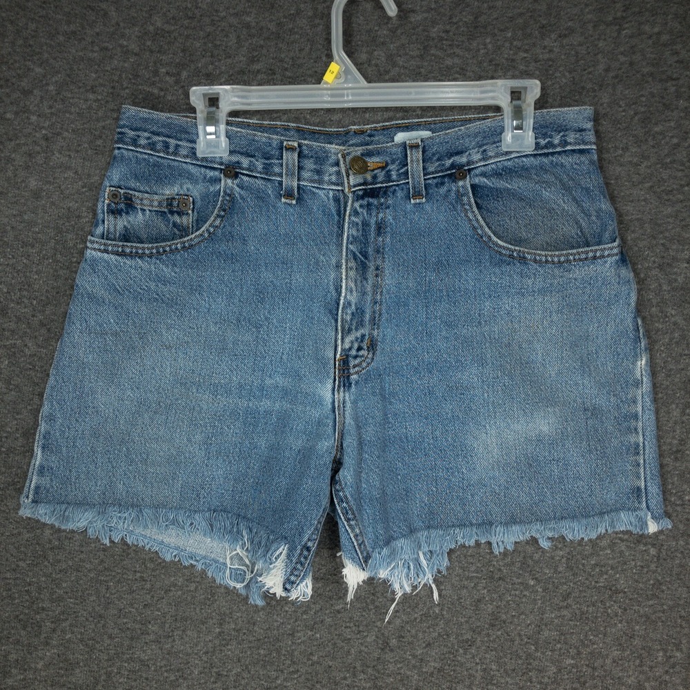 Vintage Backroad Blues Denim shorts Womens Size L raw hem distressed waist 32"
